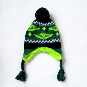 Star Wars Toddler Knit Hat Mandalorian Grogu Black Green Fleece Lined Unworn OS